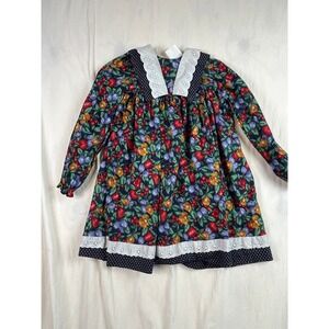 Claire Bell Girls Fruit Print Dress Long Sleeve Eyelet Lace Sailor Collar 6X